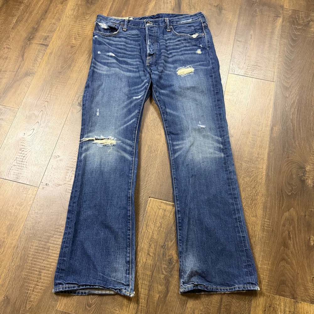 Vintage Y2K Abercrombie Men's 36x32 Baxter Distressed Low Rise Bootcut Jeans